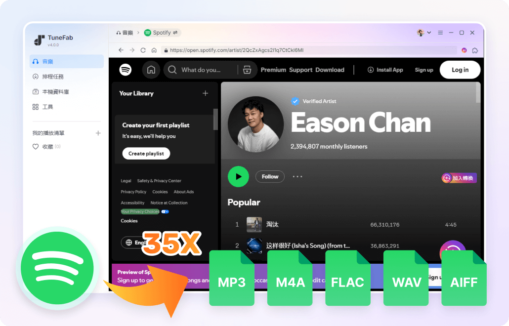 下載 Spotify 音樂為 MP3、M4A、FLAC 等高質量音訊檔