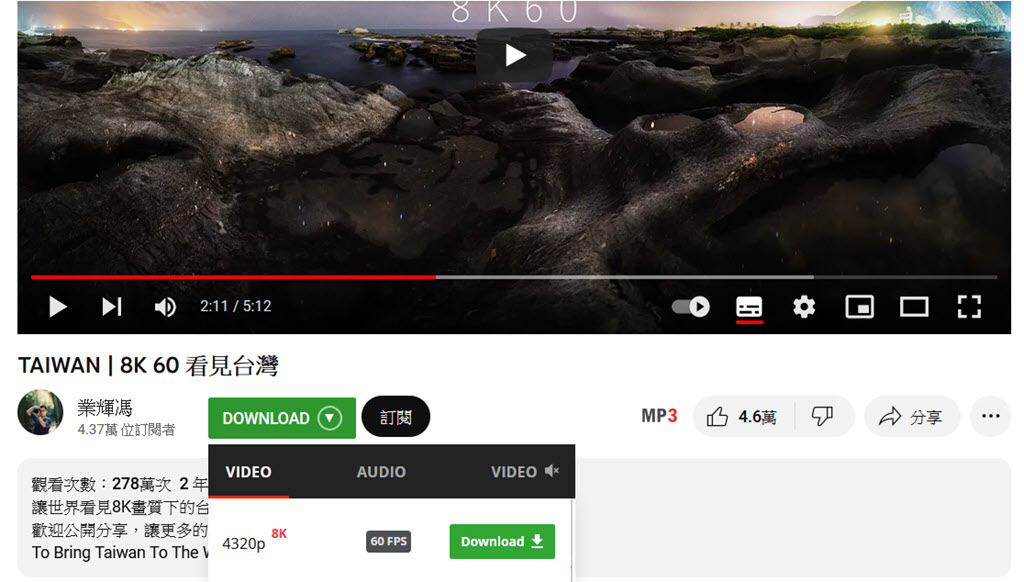YouTube 4K Downloader 下載按鈕