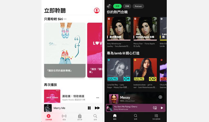 Spotify Apple Music 介面設計對比