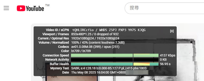 檢視 YouTube 連線數據狀況