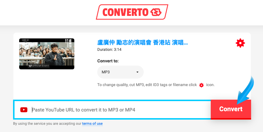 converto 轉 Youtube 為 MP3