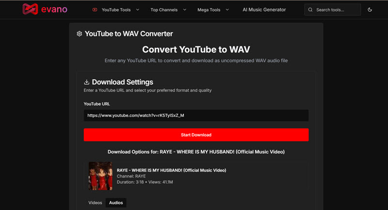 Evano 線上轉換 YouTube 至 WAV