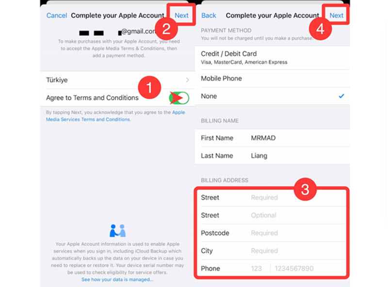 填入土耳其 Apple ID 付款資料