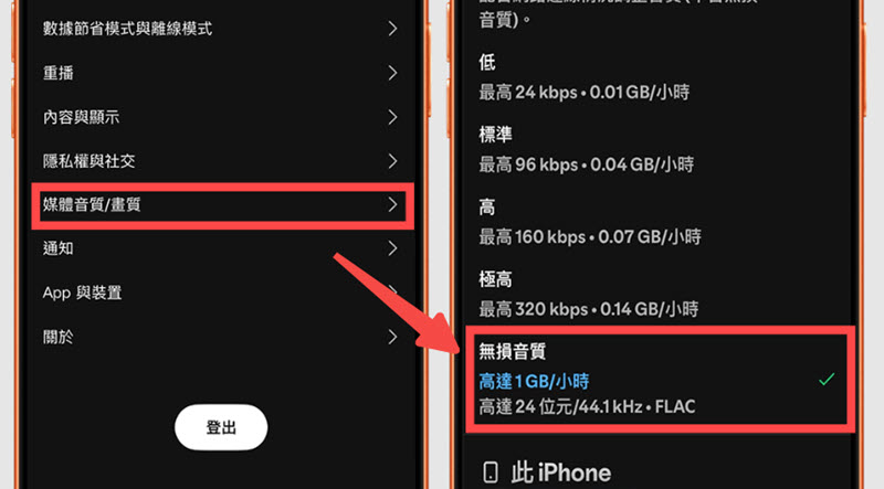 手機 Spotify 開啟無損功能