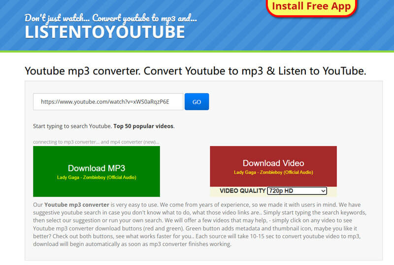 ListenToYouTube 線上 YouTube 轉 MP3 無毒網站