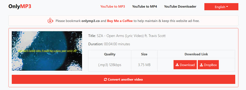 OnlyMP3 下載 YouTube 音樂網址