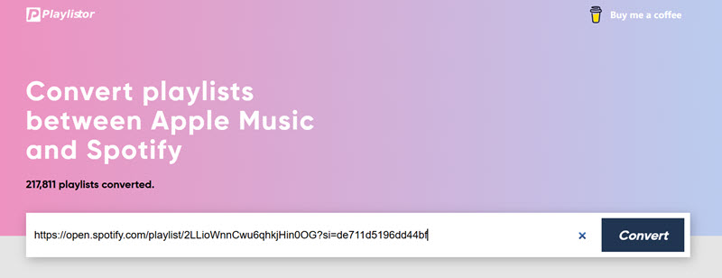 將 Spotify 歌單連結貼到 Playlistor