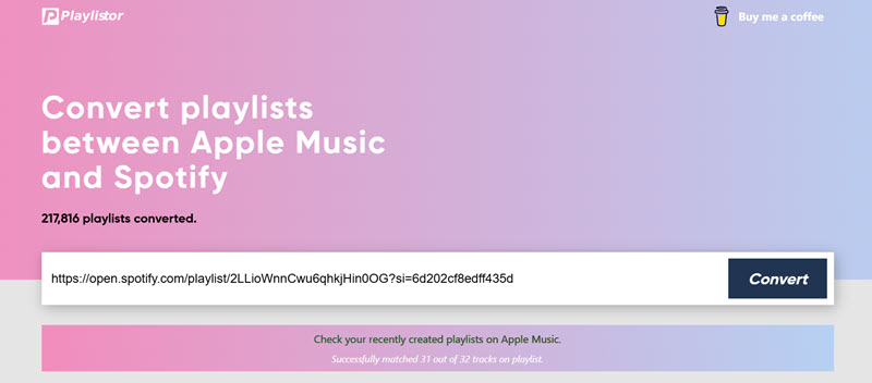 Playlistor 線上轉移 Spotify 歌單到 Apple Music
