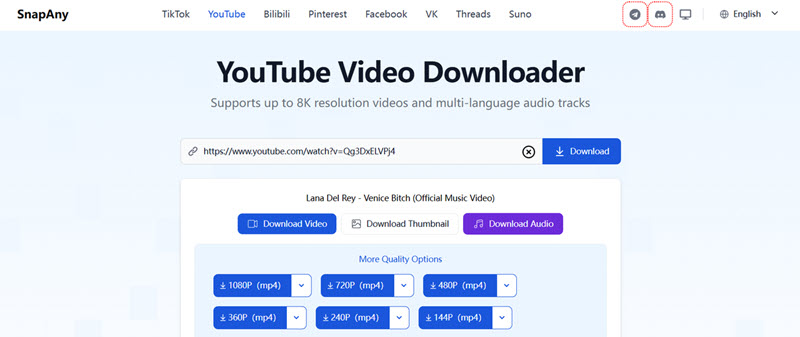 SnapAny YouTube 下載線上網址