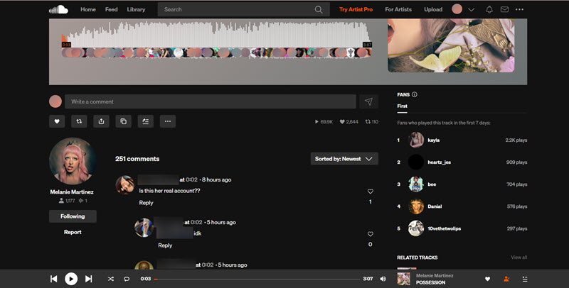 SoundCloud 音樂留言評論區