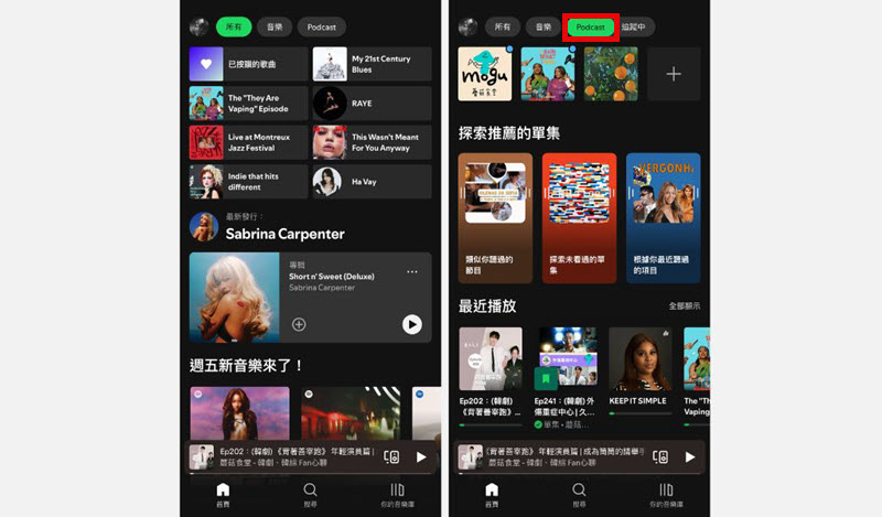 手機端 Spotify 搜尋 Podcast