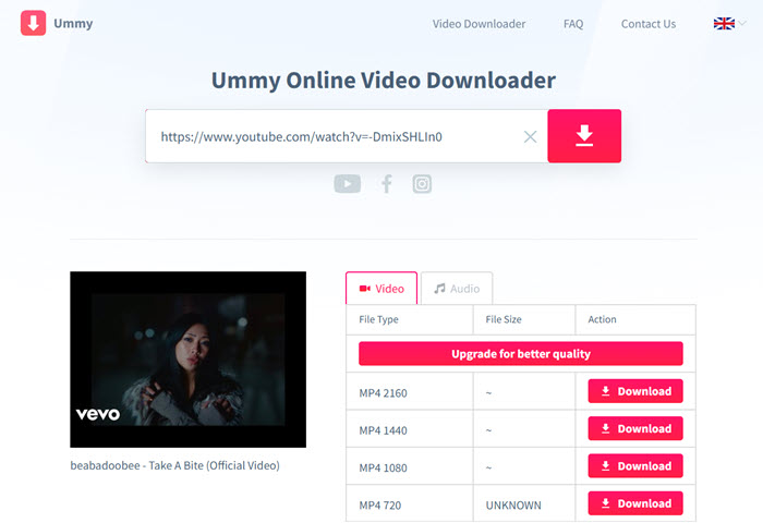 Ummy 線上 YouTube 載片網站