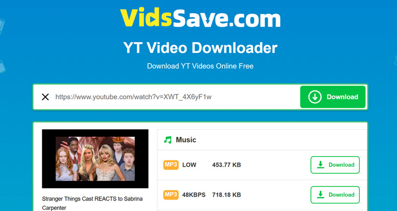 VidsSave 線上 YouTube 影片下載器