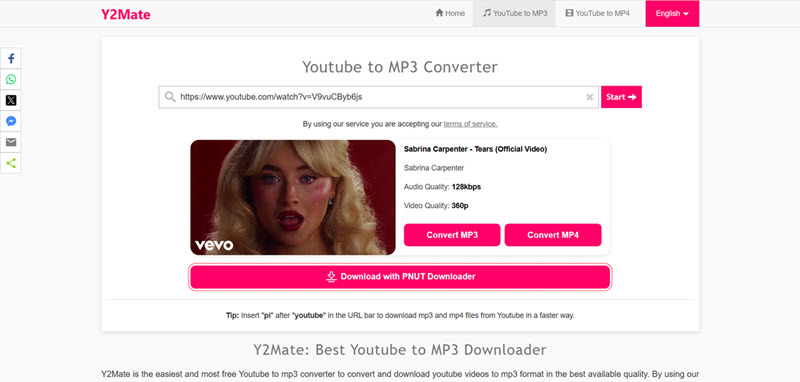 Y2Mate 免安裝 YouTube 轉換 MP3 工具