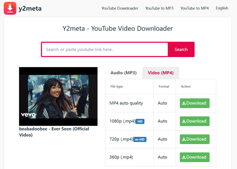 Y2Meta 線上下載 YouTube 網站